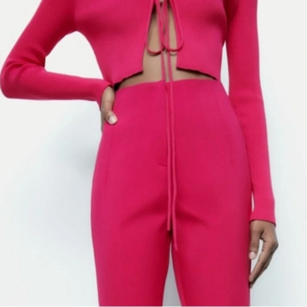 Zara Women’s Fuchsia Summer Ribbed Cropped Tie‎ Top Size Med NWOT